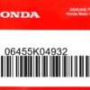 HONDA MOTOR EUROPE LTD.SLOUGH - 06455K04932 PAD SET