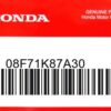 HONDA MOTOR EUROPE LTD.SLOUGH - 08F71K87A30 REMPLACE PAR 08F71K87A31