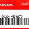 HONDA MOTOR EUROPE LTD.SLOUGH - 90304ME1670 HUTMUTTER