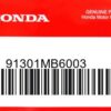 HONDA MOTOR EUROPE LTD.SLOUGH - 91301MB6003 O-RING