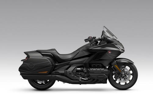 Honda Gold Wing 2027 in Schwarz mit Seitenkoffern, Seitenansicht